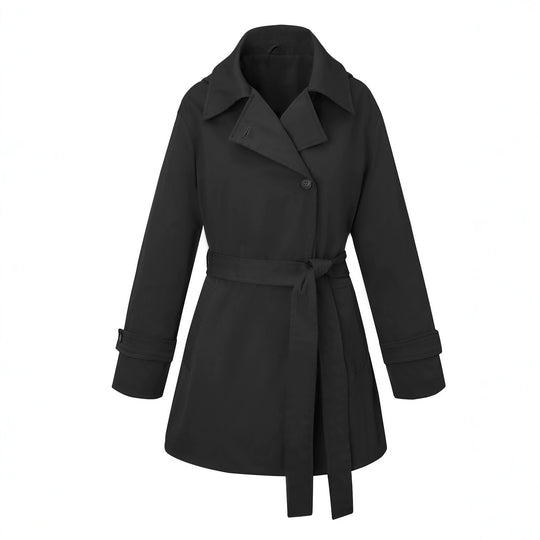 Damen Kurztrenchcoat mit tailliertem Bindegürtel und weitem Revers Shop Nory