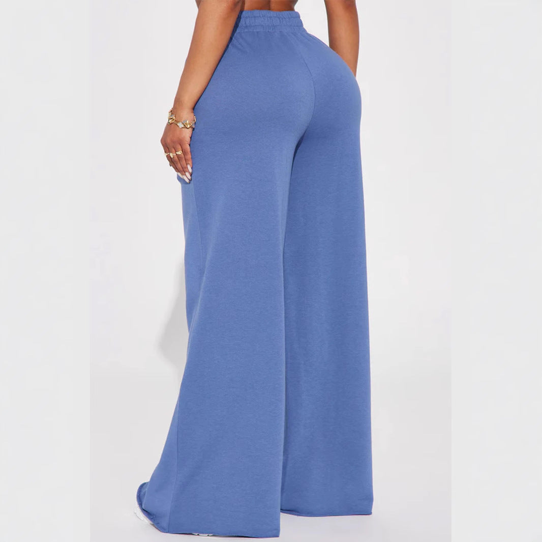 Damen nan High‑Waist Palazzohose aus French-Terry mit weitem Bein, elastischem Komfortbund und offenen Saumkanten Shop Nory