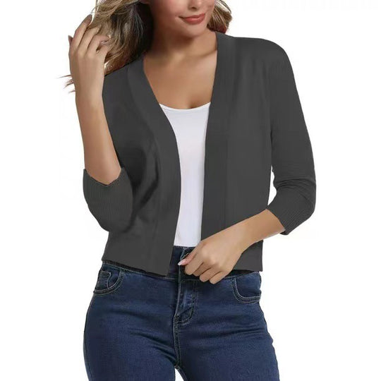 Damen nan offener Kurzcardigan mit dreiviertelärmeln und elastischem Saum Shop Nory