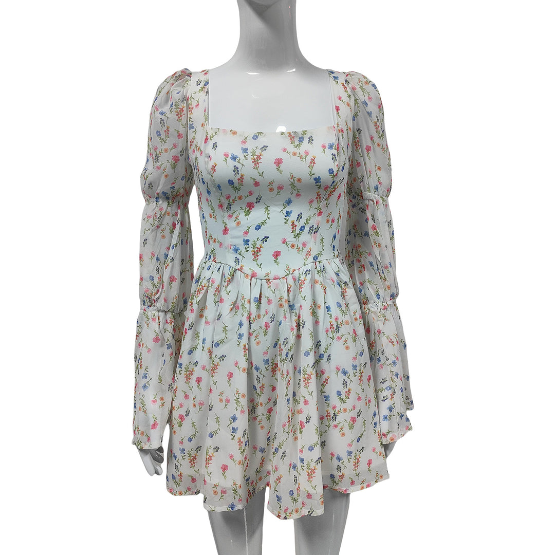 Damen Sommerliches Chiffon-Minikleid mit quadratischem Ausschnitt, Puffärmeln und taillierter Empire-Linie Shop Nory
