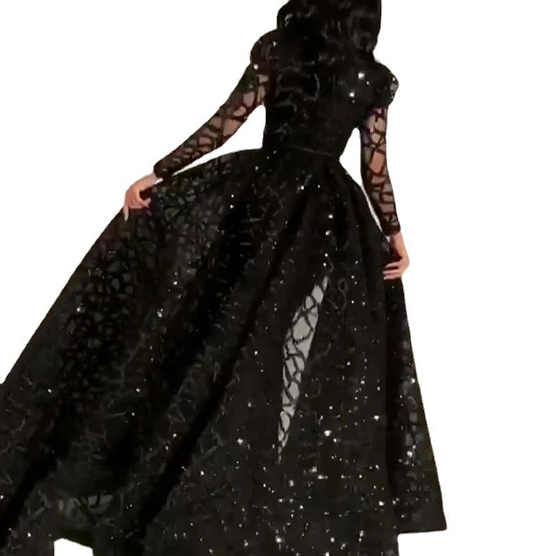 Damen Elegantes Abendkleid mit transparenten Ärmeln und glitzerndem Oberteil