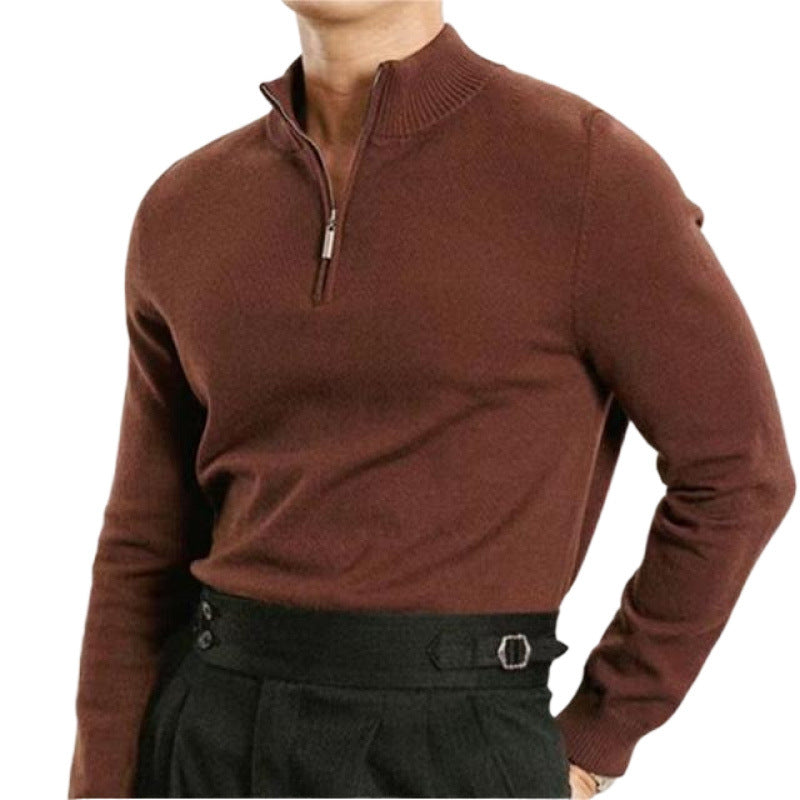 Herren Luxuriöser Feinstrick-Halbzippullover mit verdecktem Reißverschluss und schmaler Rippe Shop Nory