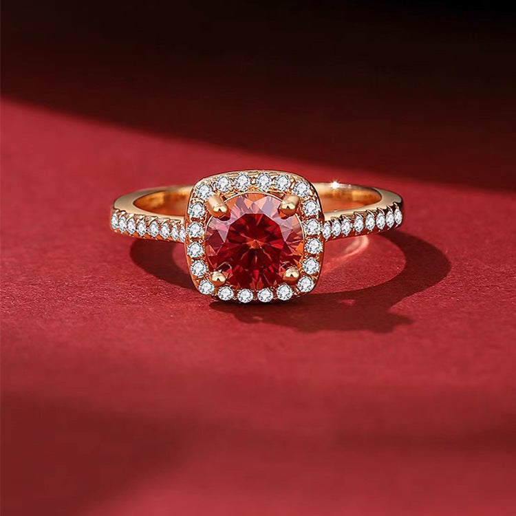 Damen Luxuriöser Hochzeitsring mit facettiertem Hauptstein und Zirkonia-Besatz Shop Nory