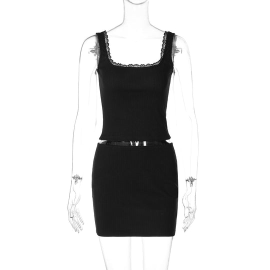 Damen Slim Fit Kleid mit Spitzenakzenten