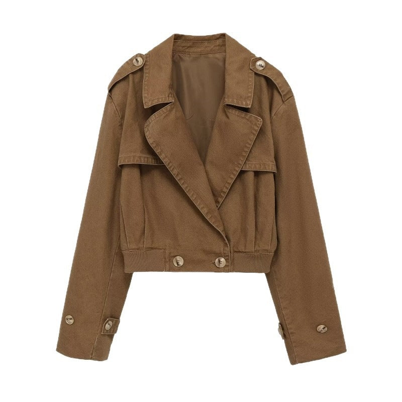 Damen Kurz geschnittene Utility-Jacke im Field-Stil mit weitem Revers und tailliertem Taillenbund Shop Nory