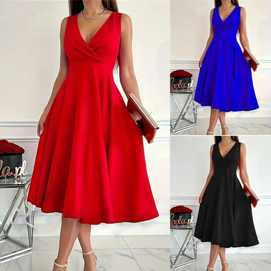 Damen elegantes A-Linie Wickelkleid mit V-Ausschnitt