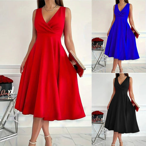 Damen elegantes A-Linie Wickelkleid mit V-Ausschnitt
