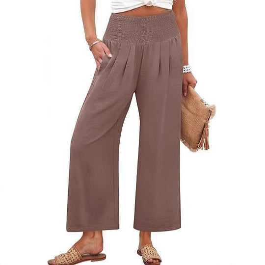 Damen Weite Culotte-Hose mit elastischem Bund und Falten