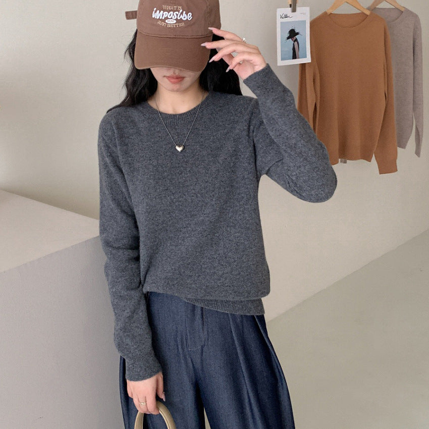 Damen Feiner Rundhals-Pullover aus Kaschmir-Mix mit gerippten Bündchen Shop Nory