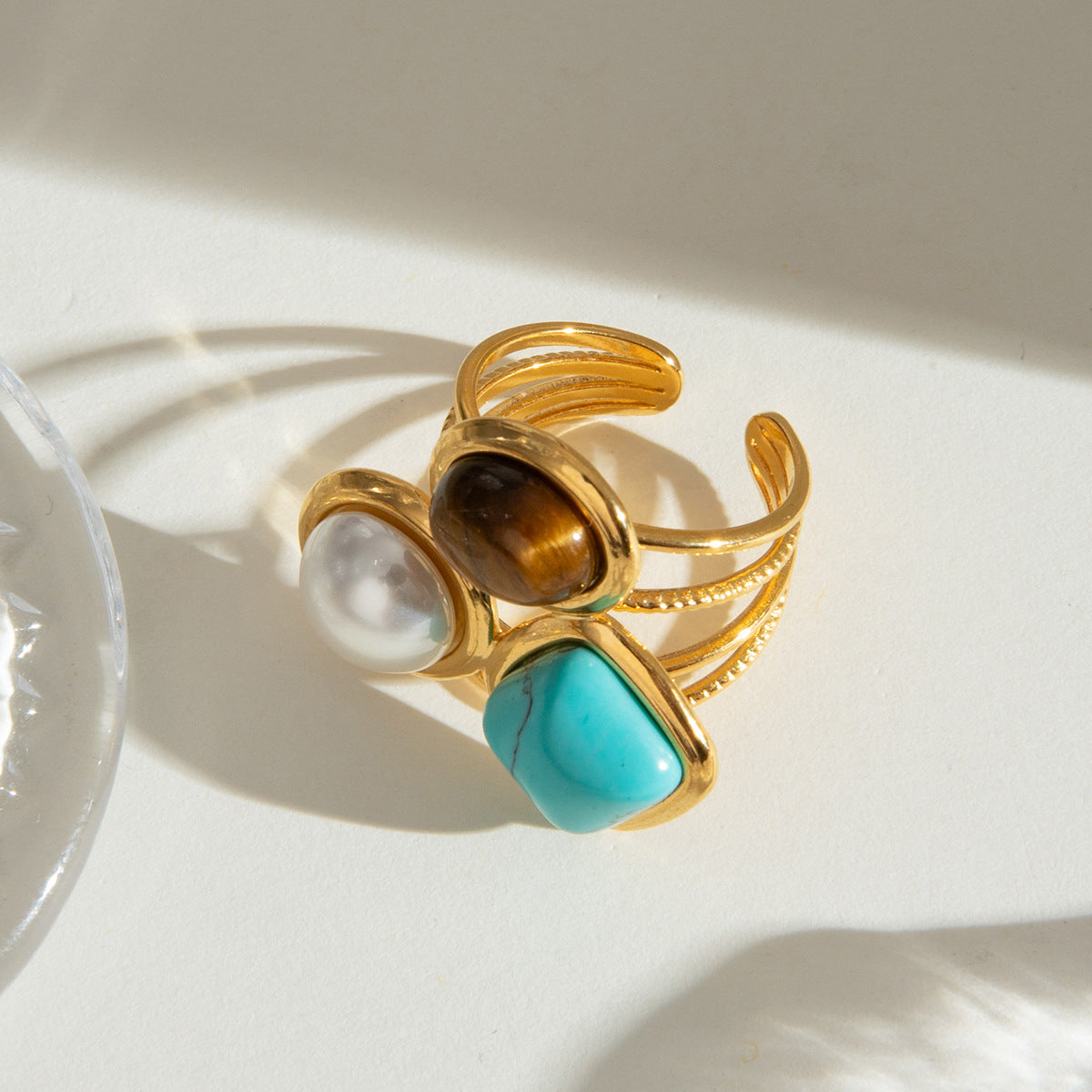 Damen Offenes Ringarmband mit drei funkelnden Edelstein-Akzenten Shop Nory