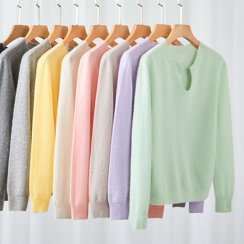 Damen Feiner Feinstrick-Pullover mit Schlüsselloch-Ausschnitt und gerippten Abschlüssen Shop Nory
