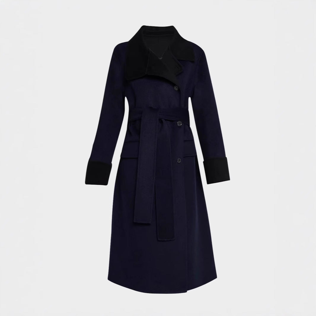 Damen Taillierter Wollmix-Mantel mit Bindegürtel, kontrastiertem Revers und Pattentaschen Shop Nory