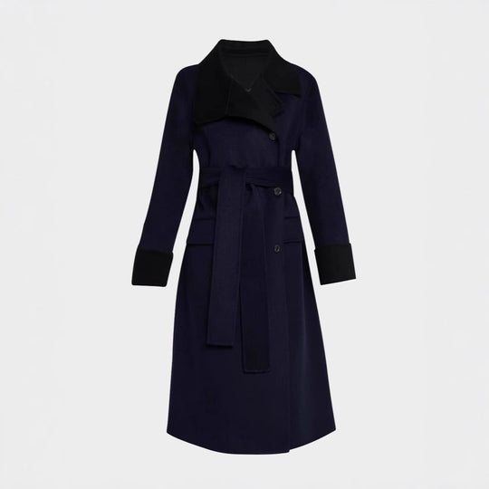 Damen Taillierter Wollmix-Mantel mit Bindegürtel, kontrastiertem Revers und Pattentaschen Shop Nory