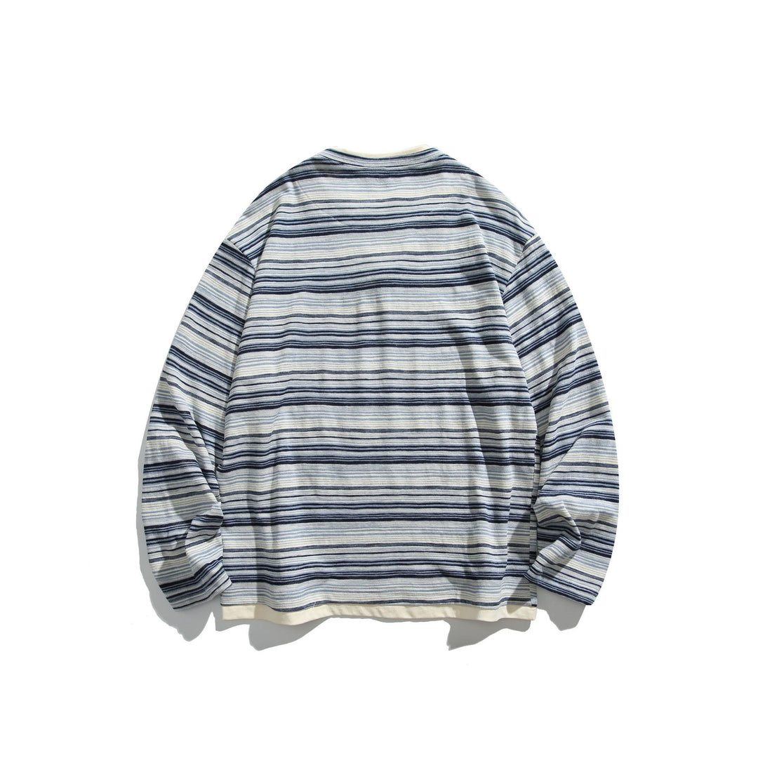Unisex Gestreiftes Langarmshirt mit V-Notch und Lagen-Effekt Shop Nory