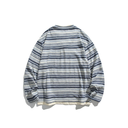 Unisex Gestreiftes Langarmshirt mit V-Notch und Lagen-Effekt Shop Nory
