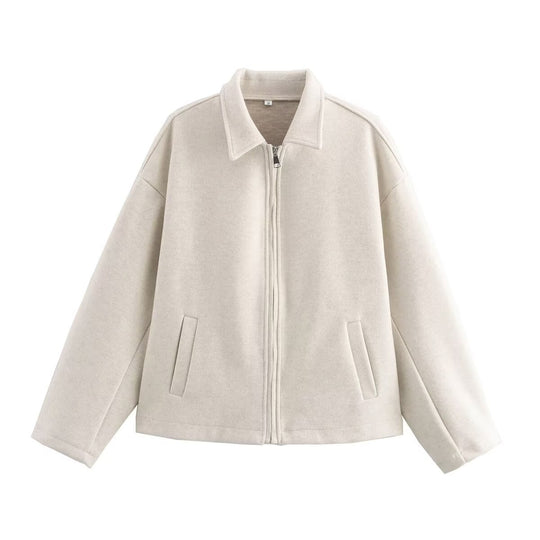Damen Boxy Wollmix-Bomberjacke mit Hemdkragen, verdecktem Reißverschluss und Eingrifftaschen Shop Nory