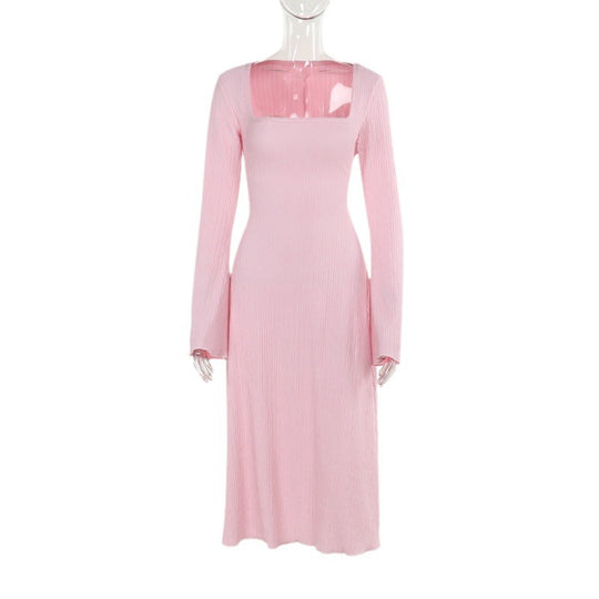 Damen Midikleid mit geripptem Strick, taillierter Schnitt und quadratischem Ausschnitt Shop Nory