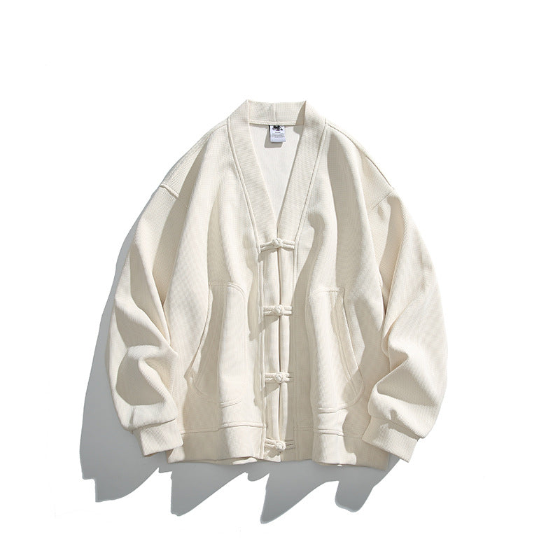 Herren weit geschnittene Kimono-Jacke im Hanfu-Stil mit Kordelverschlüssen und aufgesetzten Taschen Shop Nory
