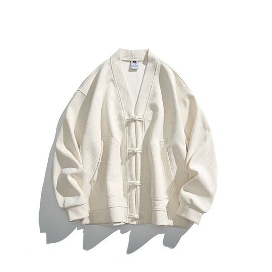 Herren weit geschnittene Kimono-Jacke im Hanfu-Stil mit Kordelverschlüssen und aufgesetzten Taschen Shop Nory