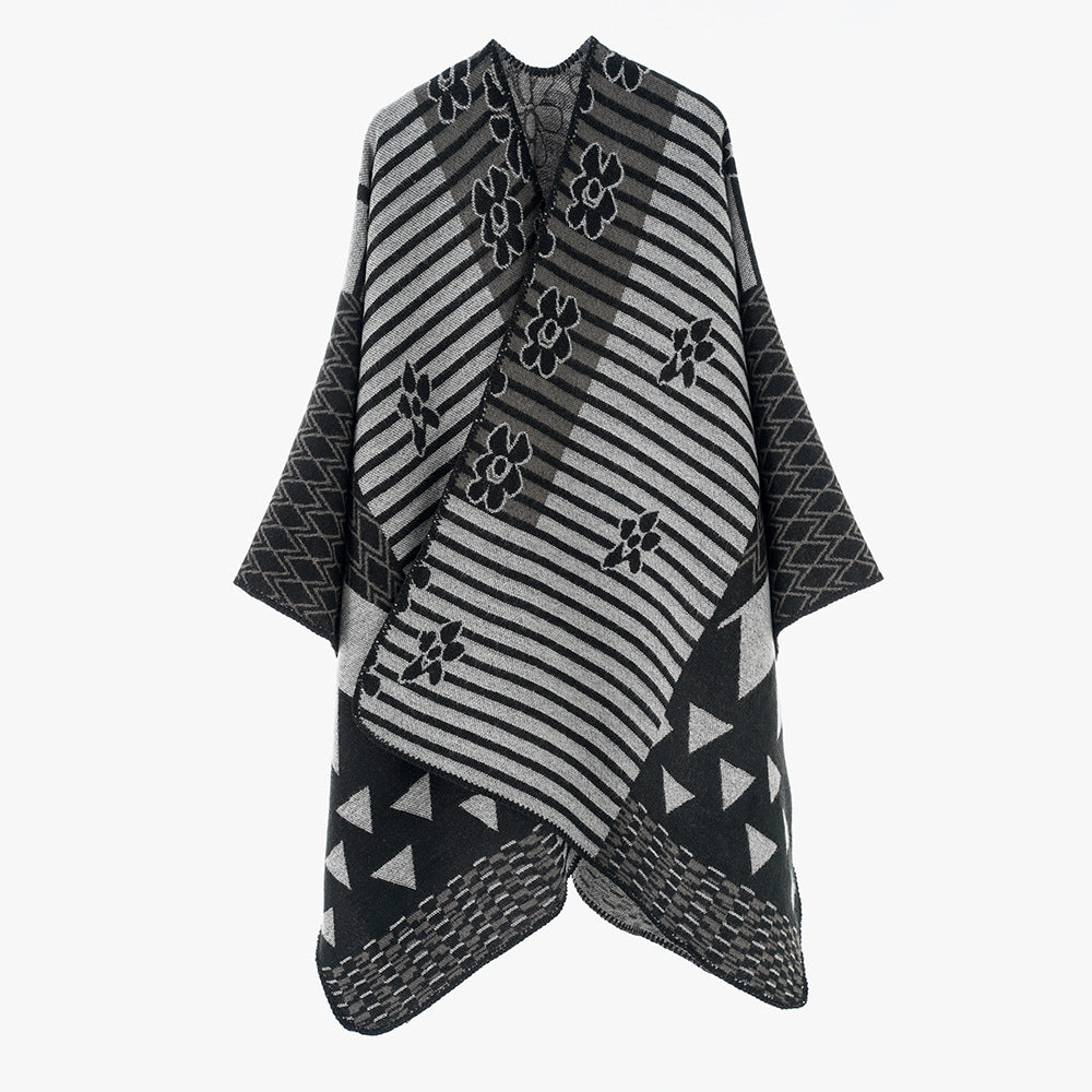 Damen Oversize Jacquard‑Ruana im Ethno‑Patchwork‑Design Shop Nory