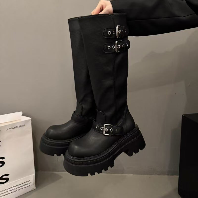 Damen Modische Stiefel mit auffälligem Schnallen-Design Shopnory