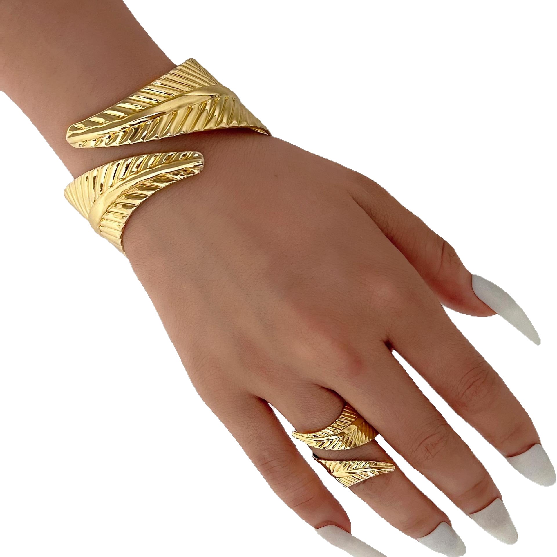 Damen Armreif- und Ringset mit elegantem Blattdesign Shop Nory