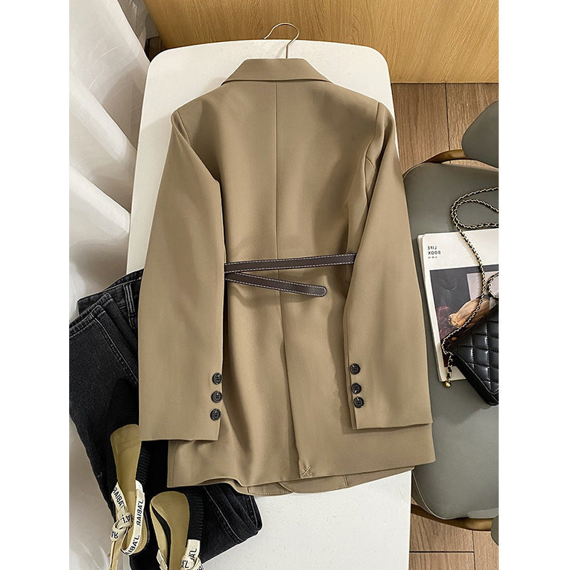 Damen Modischer Doppelreiher Blazer mit Taillengürtel Shop Nory