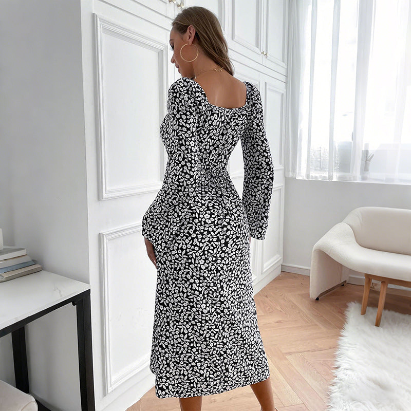 Damen Blumen-Midikleid mit taillierter Wickeloptik und ausgestellten Trompetenärmeln Shop Nory