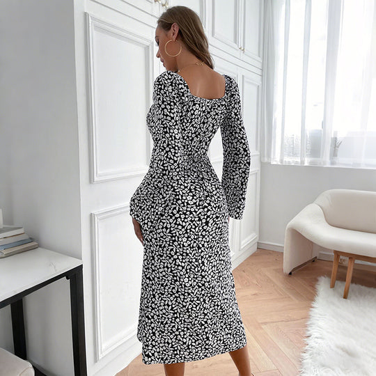 Damen Blumen-Midikleid mit taillierter Wickeloptik und ausgestellten Trompetenärmeln Shop Nory