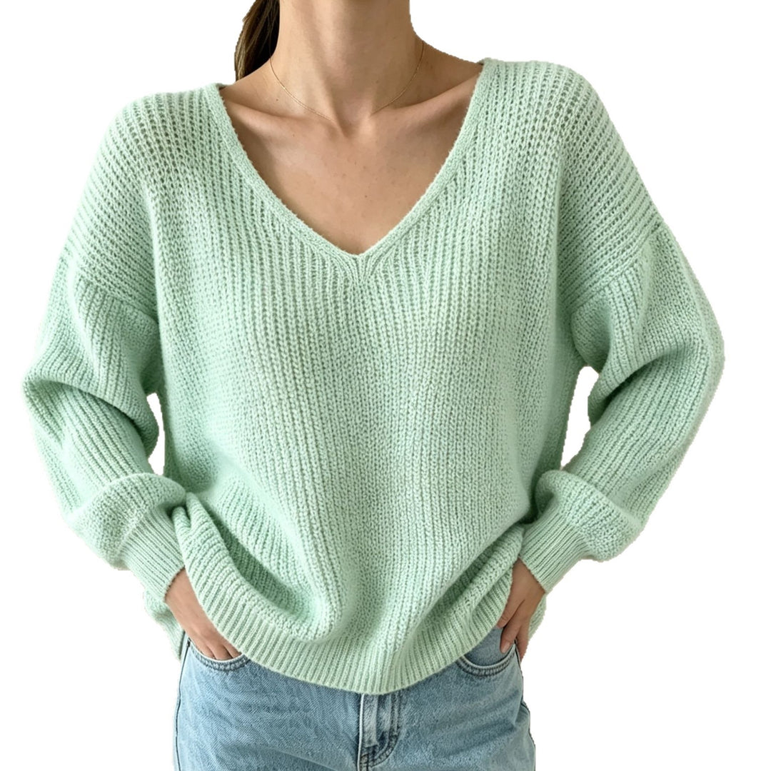 Damen Lässiger Boxy-Grobstrickpullover mit V-Ausschnitt und gerippten Bündchen Shop Nory
