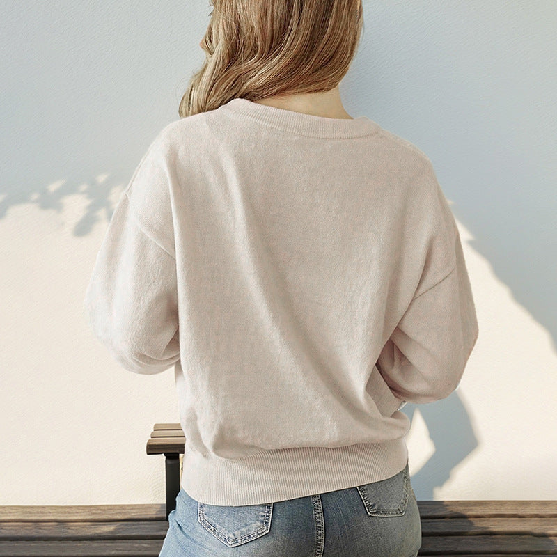Damen Lockerer Rundhals-Pullover mit überschnittener Schulter und Rippbund Shop Nory