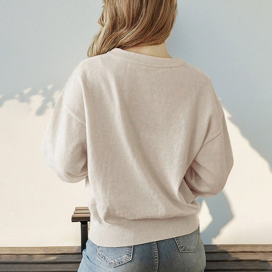 Damen Lockerer Rundhals-Pullover mit überschnittener Schulter und Rippbund Shop Nory