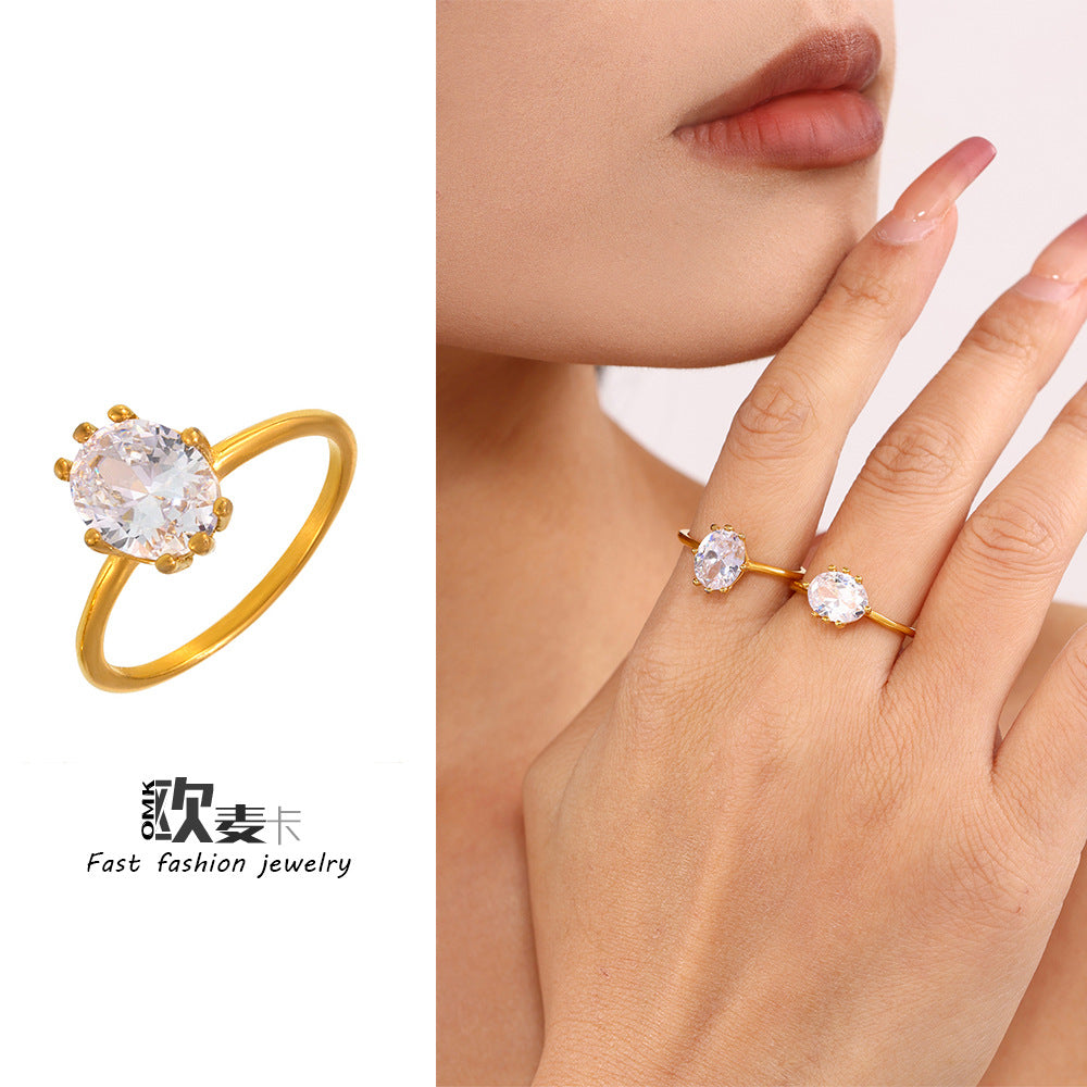 Damenring mit ovalem Zirkon und geschwungenem Edelstahlband Shop Nory