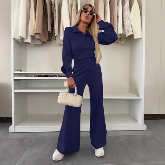 Damen Zweiteiliges Lounge-Set mit Polokragen und taillenhoher Palazzohose Shop Nory
