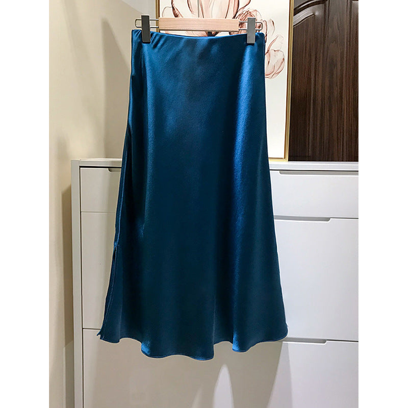 Damen Eleganter Satinrock mit asymmetrischem Schlitz Shop Nory