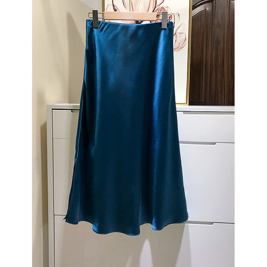 Damen Eleganter Satinrock mit asymmetrischem Schlitz Shop Nory