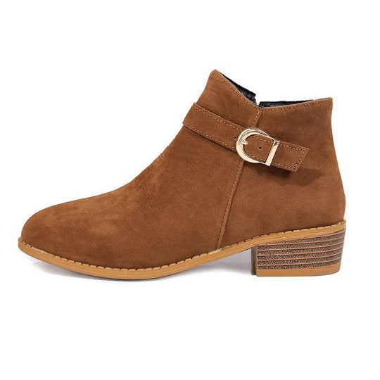 Damen Veloursleder-Ankle-Boots mit seitlichem Reißverschluss, Zier-Schnalle und niedrigem Blockabsatz Shop Nory