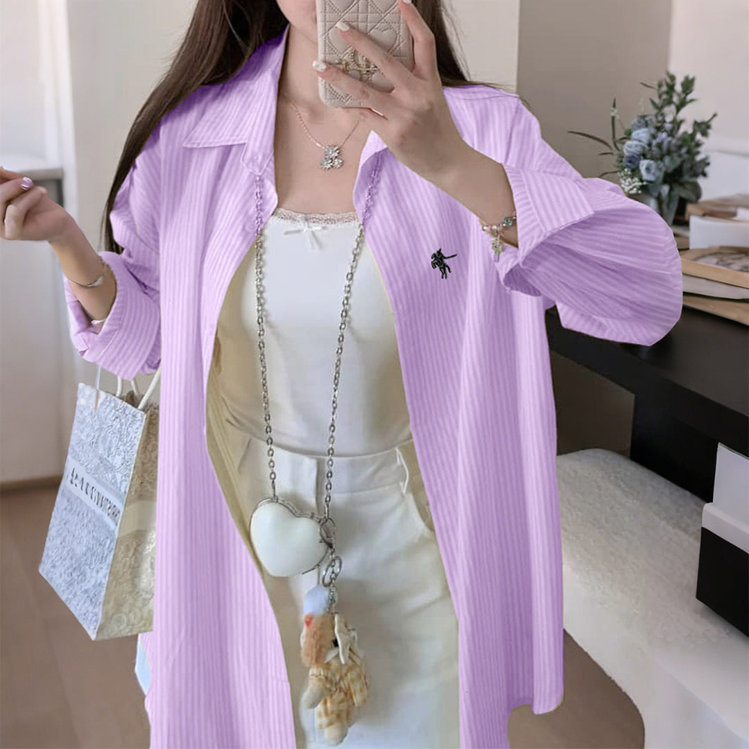 Damen nan oversized Hemd mit feiner Nadelstreifenstruktur, Kentkragen, abgerundetem Saum und geknöpften Manschetten Shop Nory