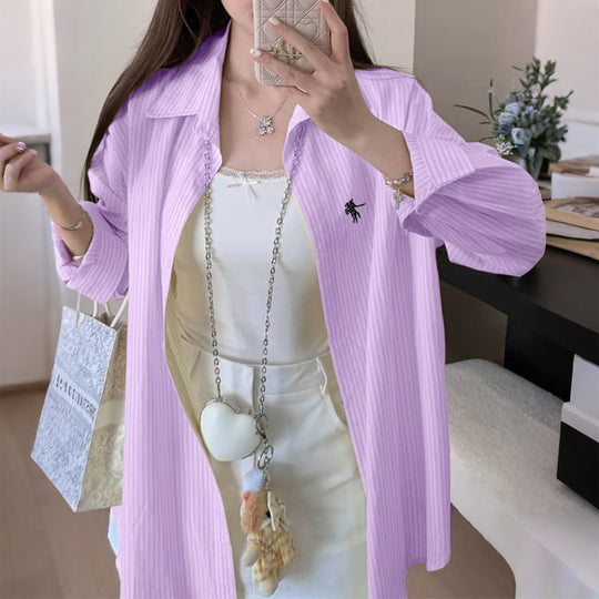 Damen nan oversized Hemd mit feiner Nadelstreifenstruktur, Kentkragen, abgerundetem Saum und geknöpften Manschetten Shop Nory