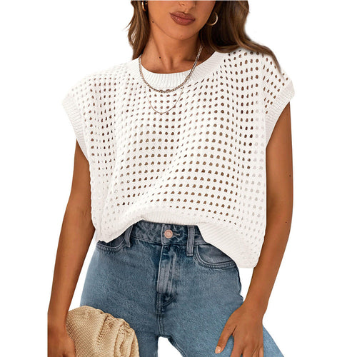 Damen lässiges Stricktop mit luftiger Lochstruktur