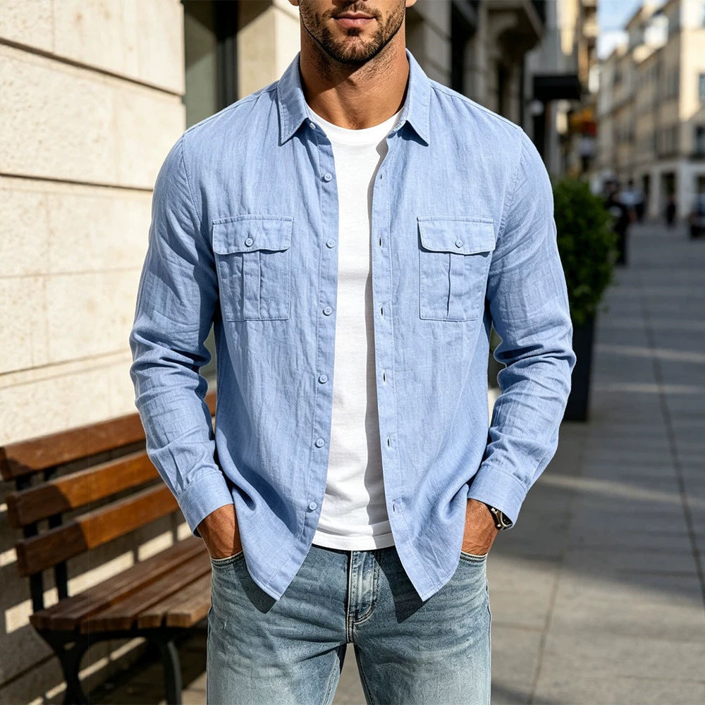 Herren Leichte Hemdjacke aus Baumwoll-Leinen mit Brusttaschen und lockerer Passform Shop Nory