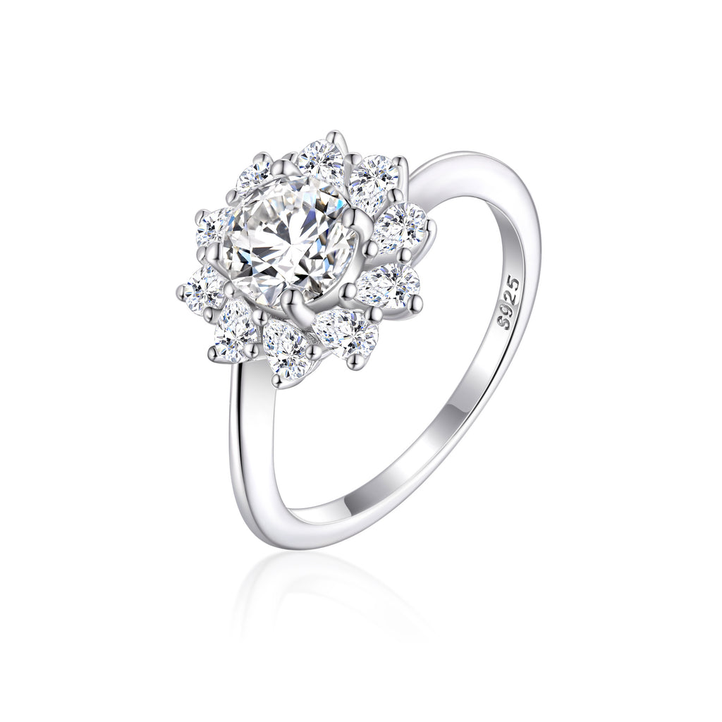 Damen Deluxe Blumenkreisring mit funkelnden Zirkonia-Steinen Shop Nory