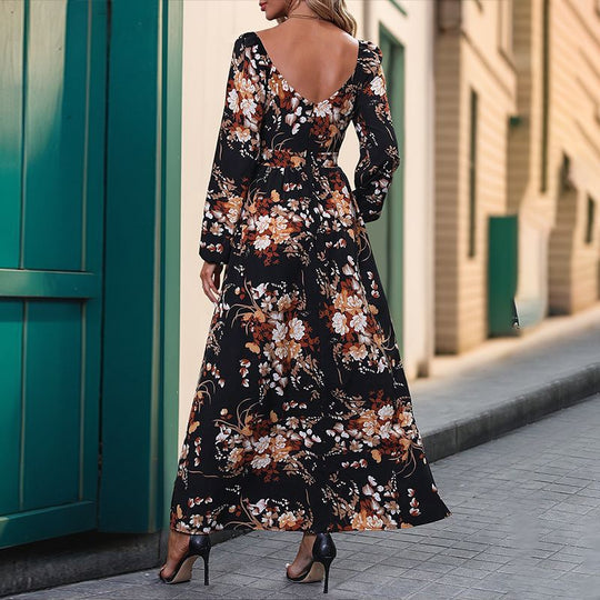 Damen Floral Maxikleid mit V-Ausschnitt und Rüschendetails Shop Nory