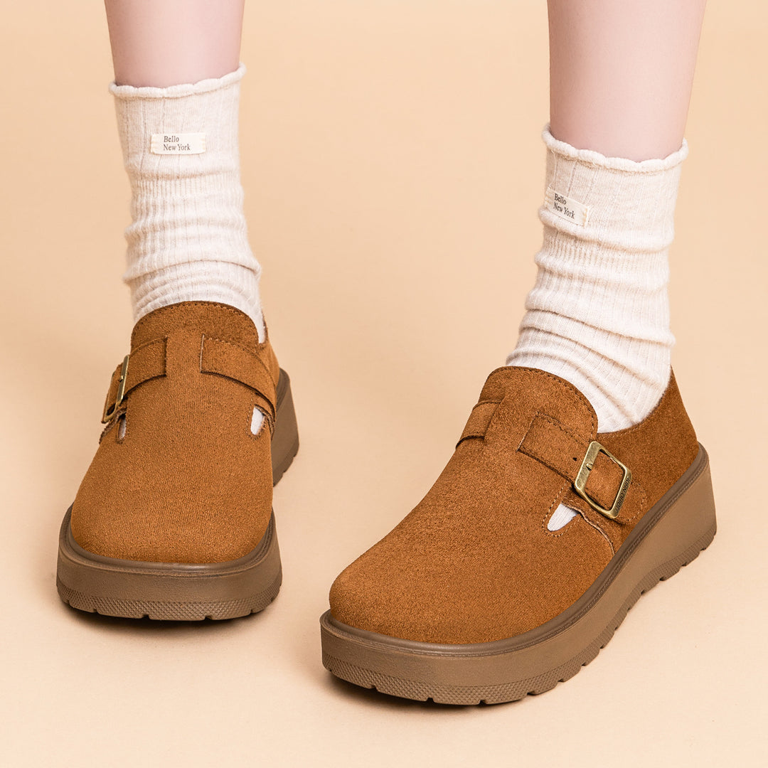 Damen nan Plateau-Mary-Jane Slipper mit Velourslederoberfläche und verstellbarer Metallschnalle Shop Nory