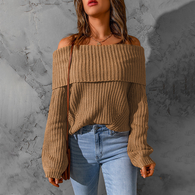 Damen nan weiter Off-Shoulder Grobstrickpullover mit überschnittener Schulterpartie und ballonärmeln Shop Nory