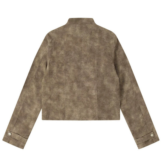 Damen Kurz geschnittene Bikerjacke aus Velours‑Optik mit Stehkragen und Brust‑Zipper Shop Nory