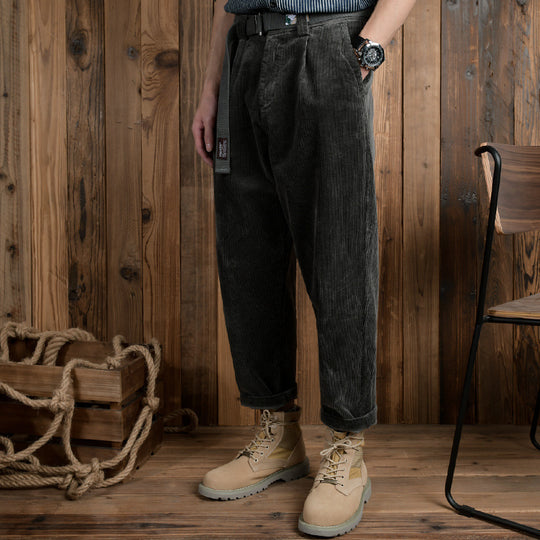 Herren Cordhose im Relaxed-Fit mit konischer Passform und Canvas-Gürtel Shop Nory