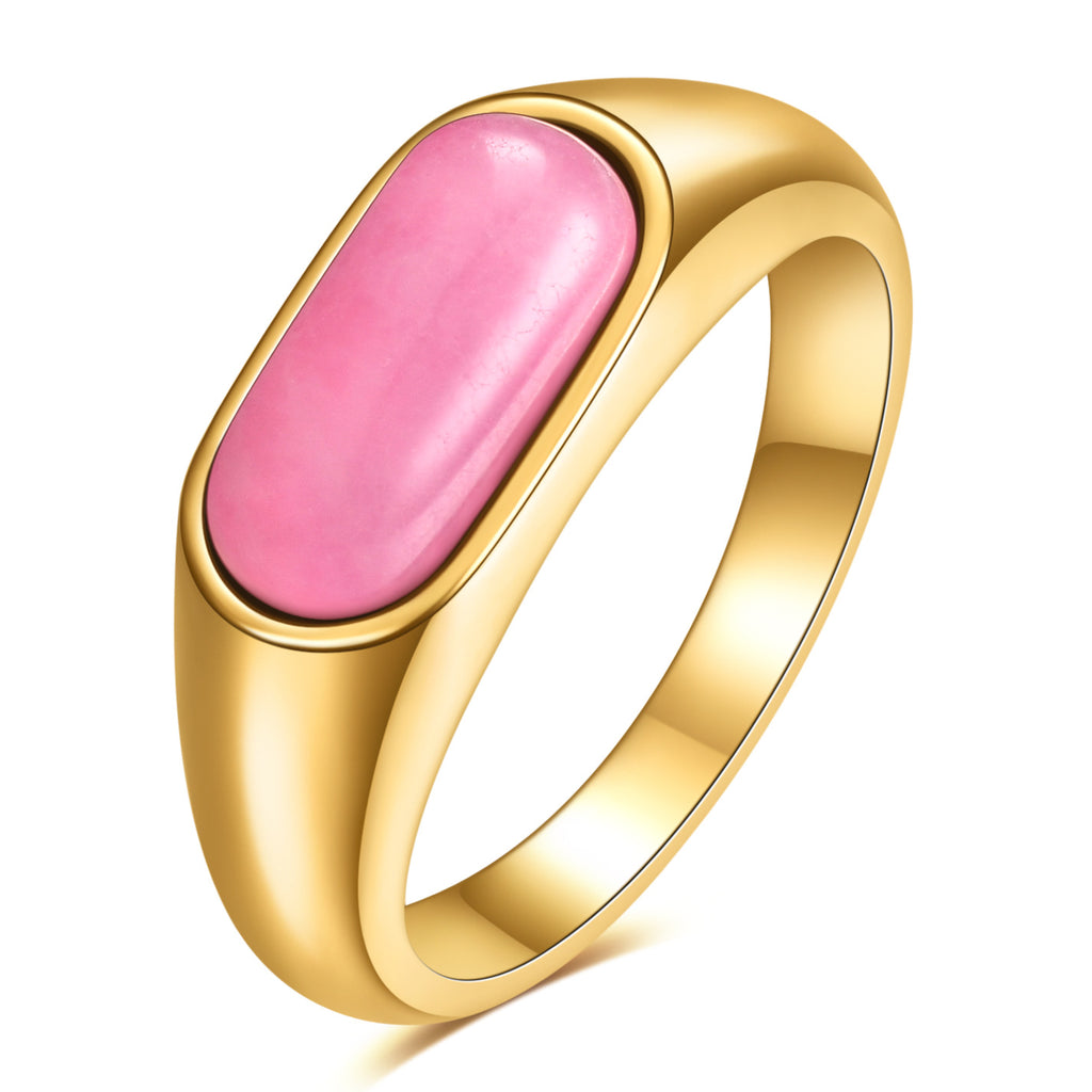 Damen Ring mit hochwertigem, rechteckigem pinkem Edelstein und modernem Design Shop Nory
