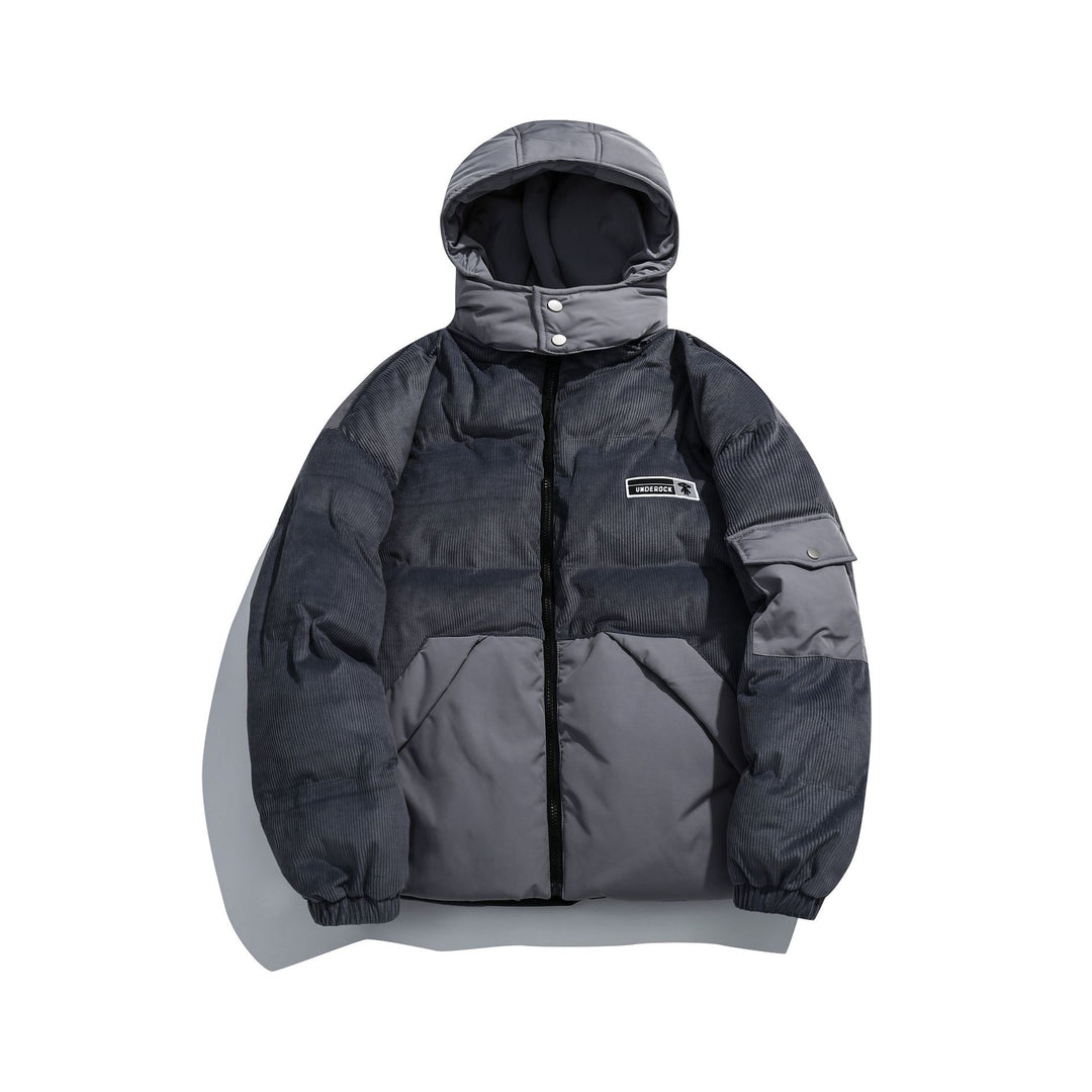 Damen Cord-Stepp-Pufferjacke mit Kapuze und Utility-Ärmeltasche Shop Nory