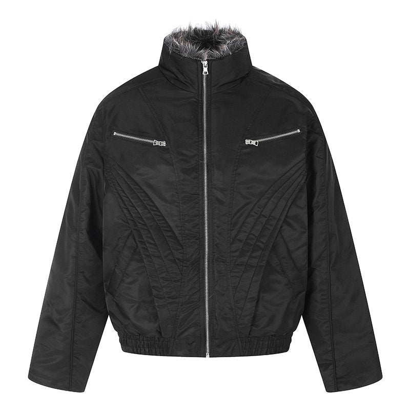 Damen wattierte Bomberjacke mit hohem Stehkragen, Kunstfellgefüttertem Kragen und Reißverschlusstaschen Shop Nory
